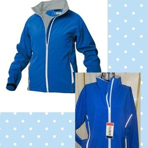 CLIQUE by CUTTER & BUCK WOMEN S "BLUE SOFTSHELL WINDBREAKER"~WHITE ZIPPERS~LARGE